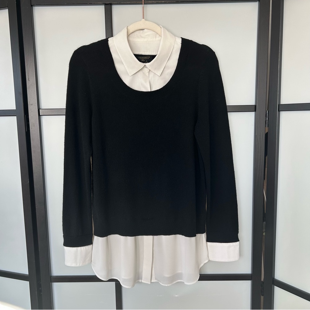 [M] Charter Club Luxury Black and White Dress Shirt & Cashmere Sweater Combo Top - Picture 2 of 13
